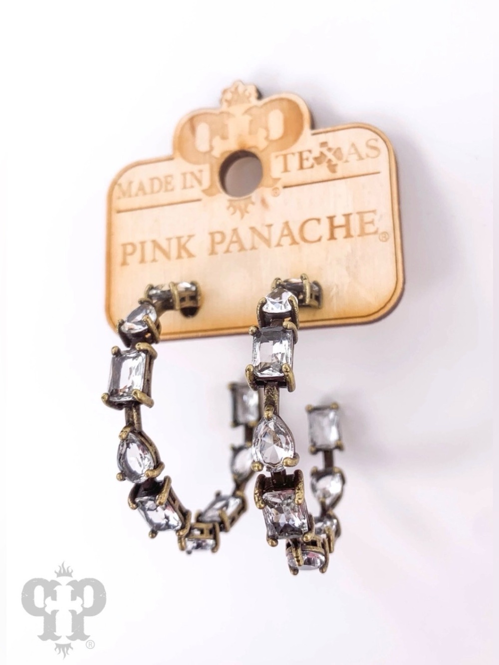 Pink Panache Gold-Tone Hoop Earrings with Clear Stones